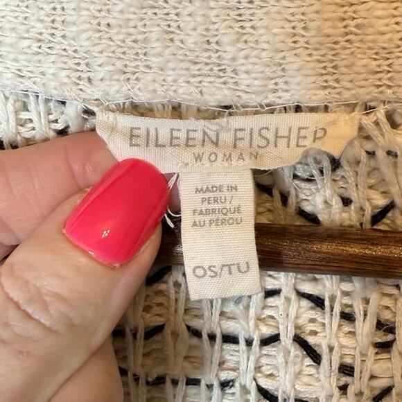 Eileen Fisher Organic Cotton Kimono Cardigan Chunky Knit Diamond O/S - Picture 5 of 5